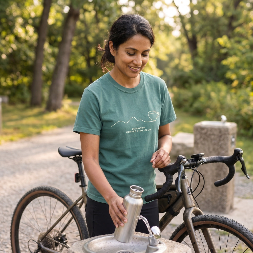 Destination Cycling T-Shirt — Blue Spruce lifestyle