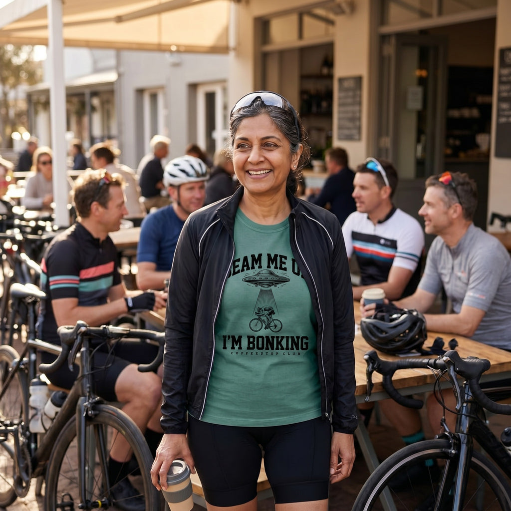 Beam Me Up Bonking Cycling T-Shirt — Blue Spruce lifestyle