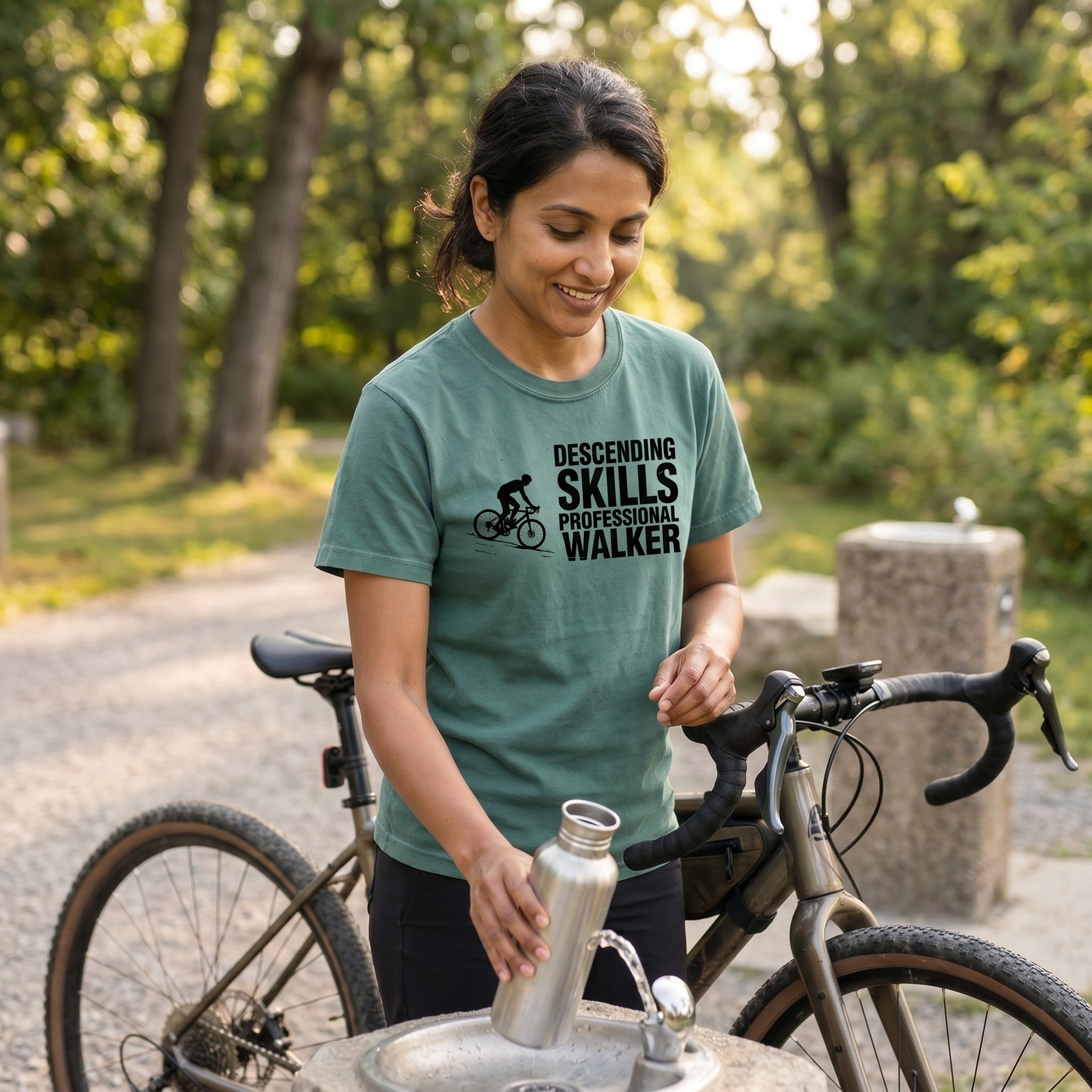 Descending Skills T-Shirt — Blue Spruce lifestyle