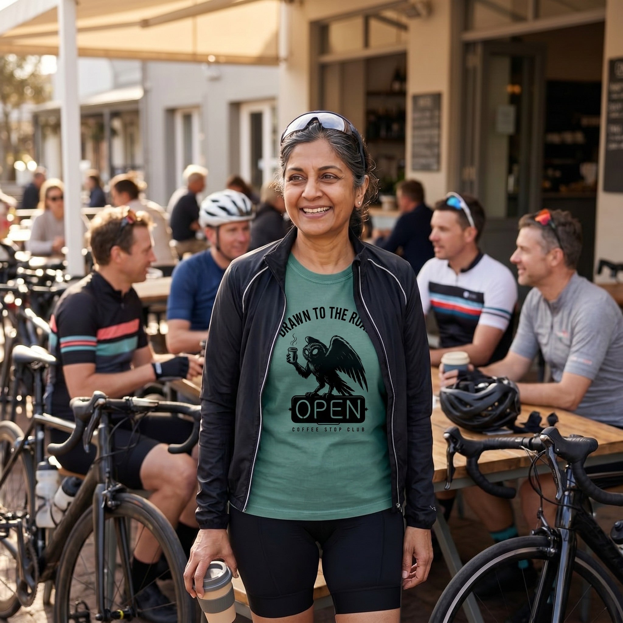 Drawn to the Roast Cycling T-Shirt — Blue Spruce lifestyle