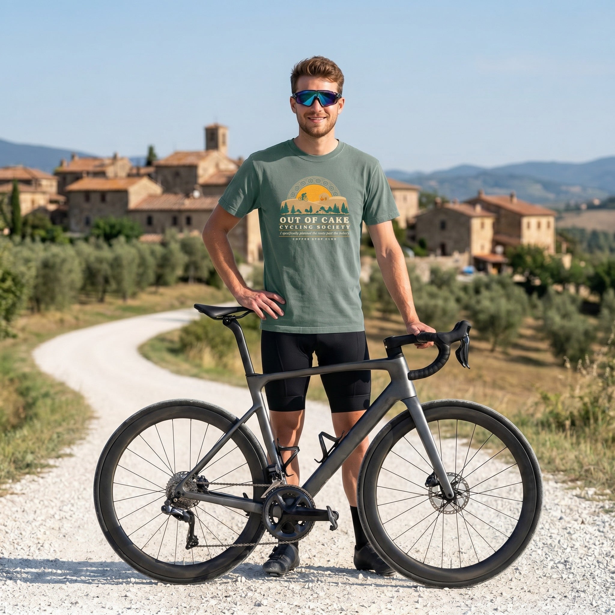 Out of Cake Cycling T-Shirt — Blue Spruce lifestyle