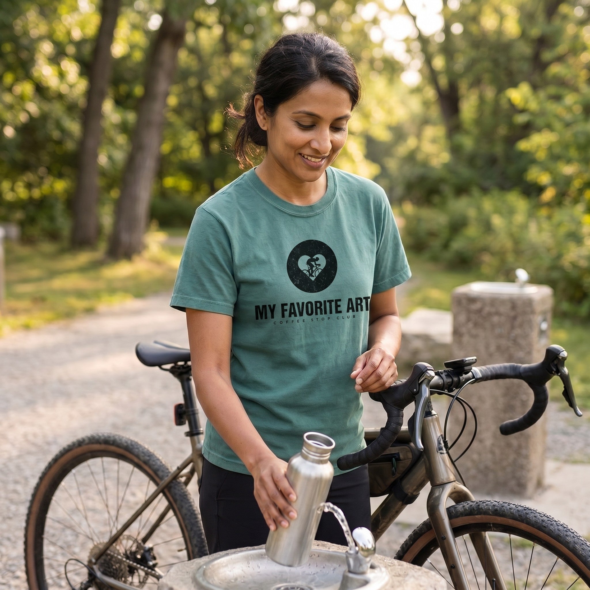 Latté Art Cycling T-Shirt — Blue Spruce lifestyle