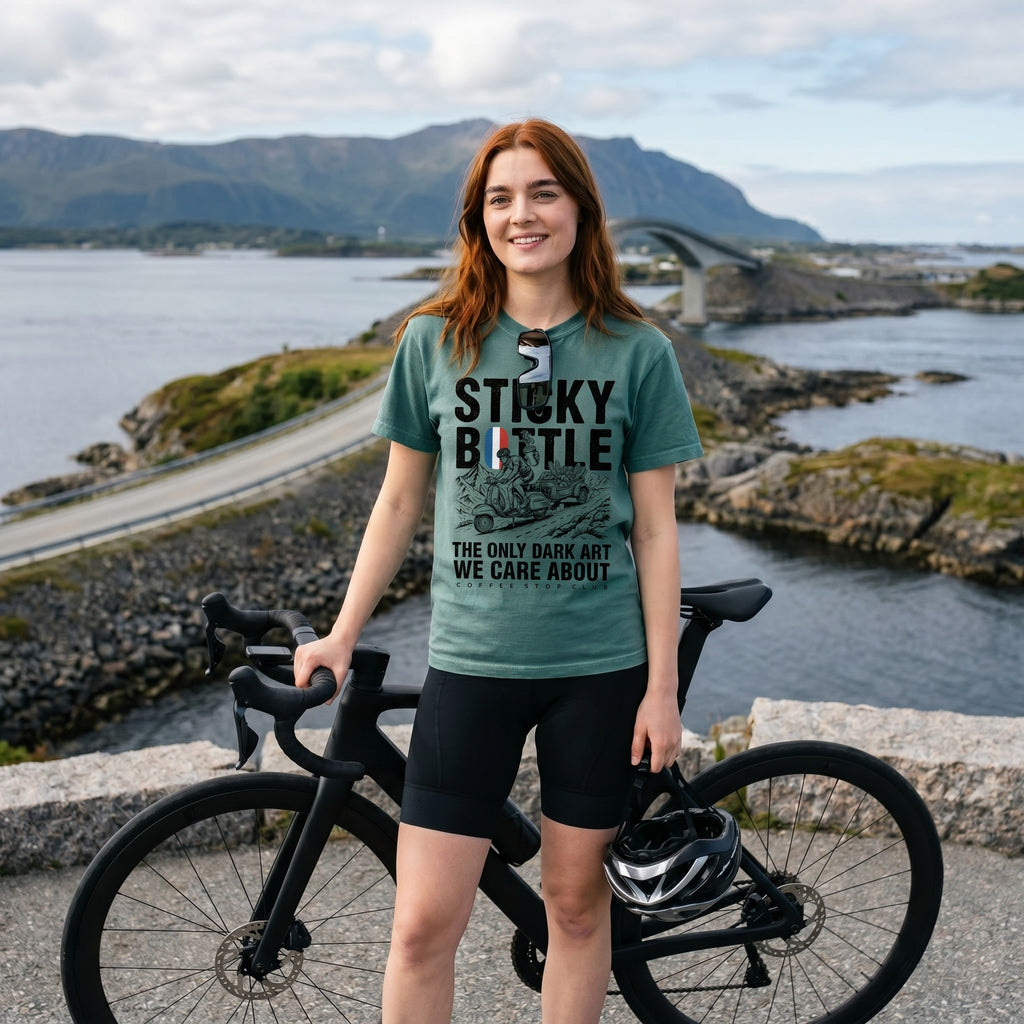 Sticky Bottle TdF Cycling T-Shirt — Blue Spruce lifestyle