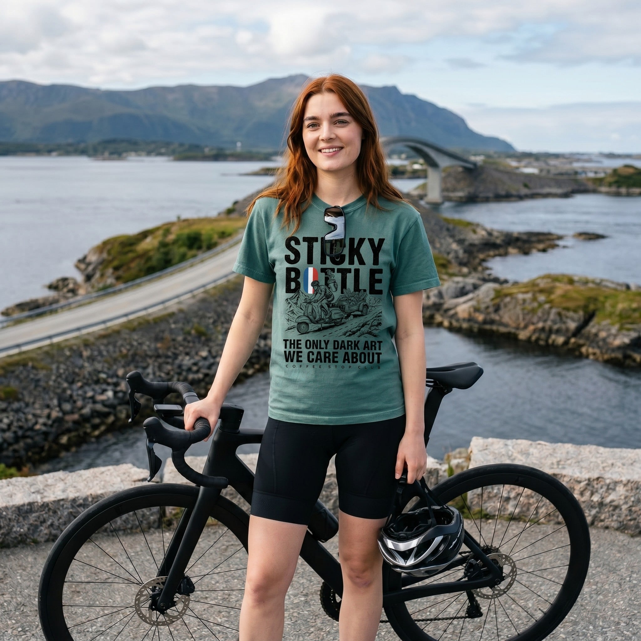 Sticky Bottle TdF Cycling T-Shirt — Blue Spruce lifestyle