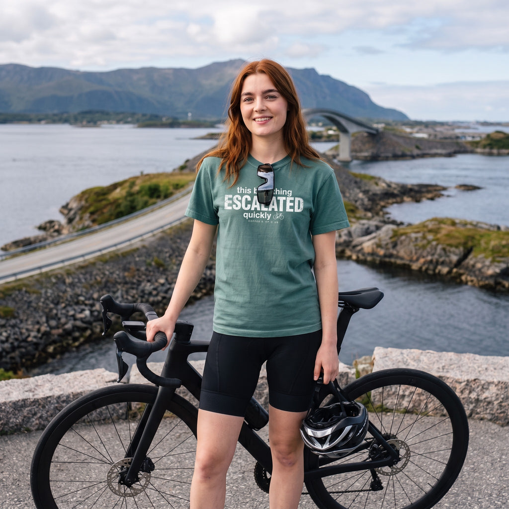 This Bike Thing Escalated T-Shirt — Blue Spruce lifestyle