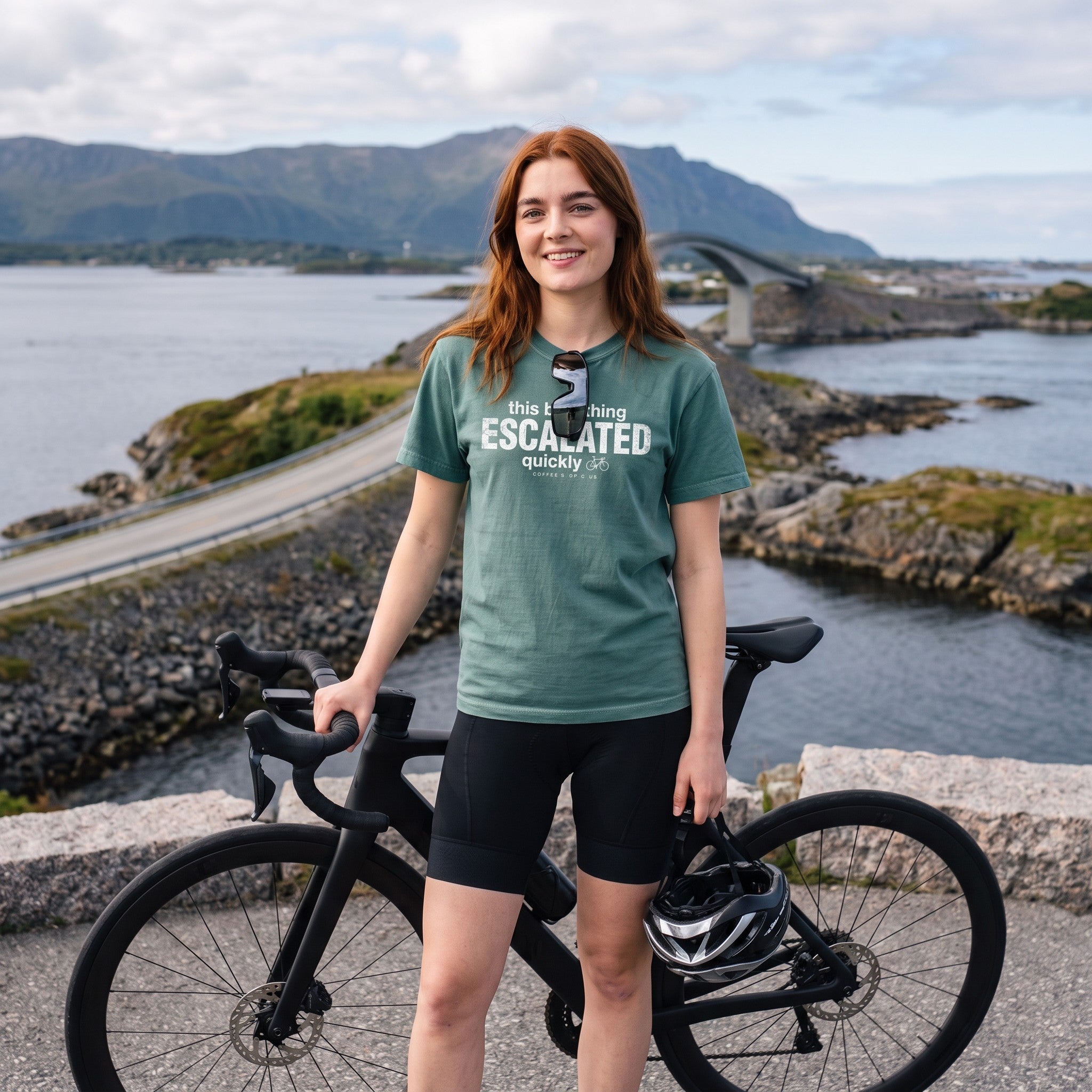 This Bike Thing Escalated T-Shirt — Blue Spruce lifestyle