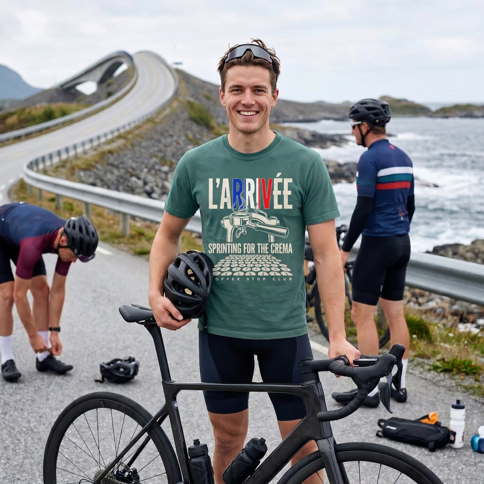 L'Arrivée TdF Cycling T-Shirt — Blue Spruce lifestyle