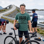Earn Your Coffee Cycling T-Shirt — Blue Spruce lifestyle