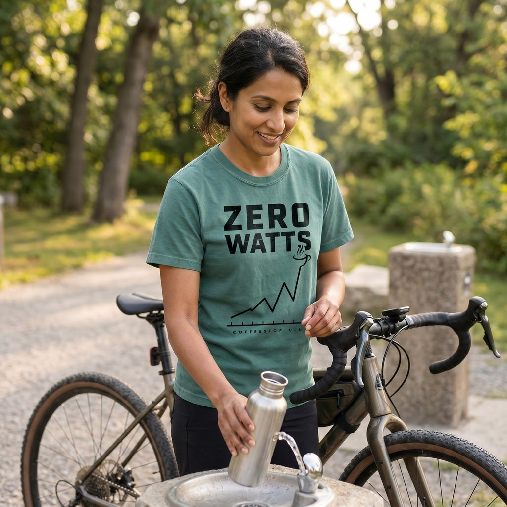 Zero Watts Cycling T-Shirt — Blue Spruce lifestyle