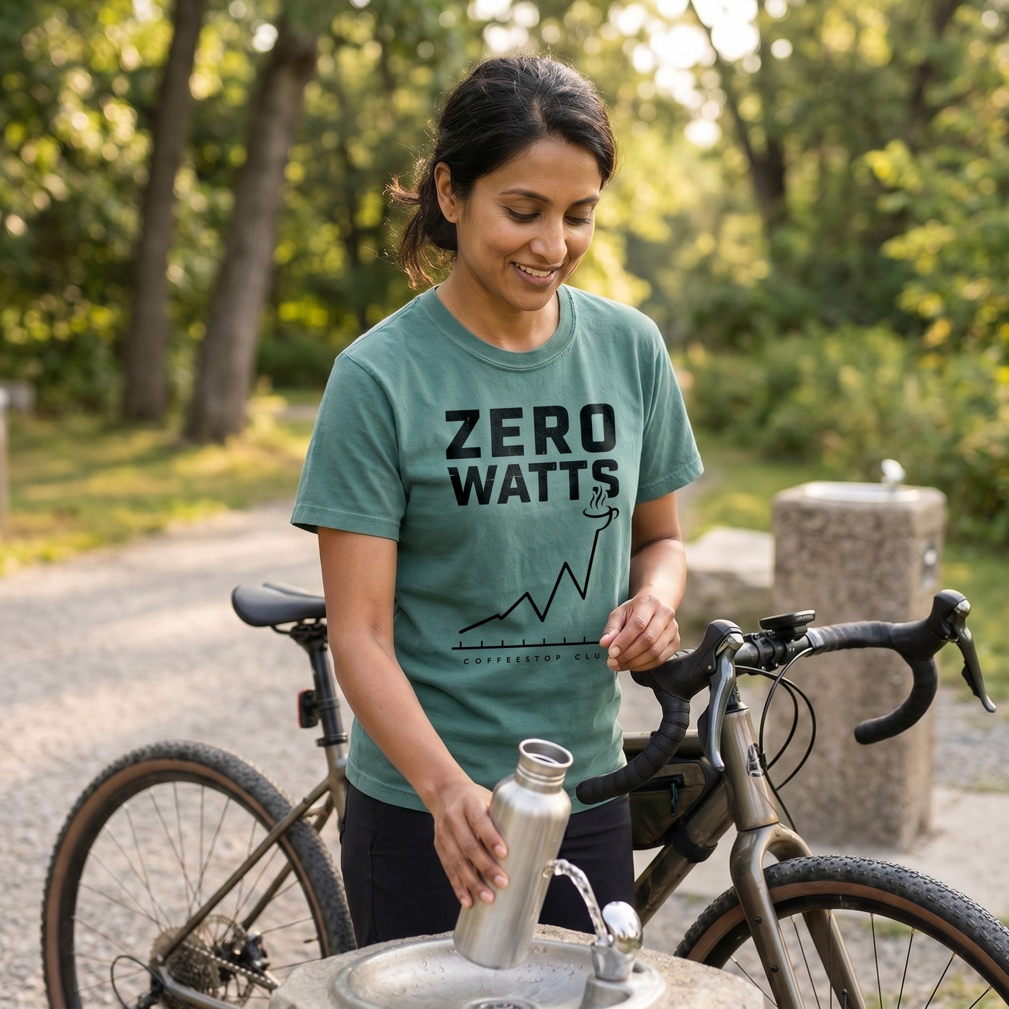 Zero Watts Cycling T-Shirt — Blue Spruce lifestyle