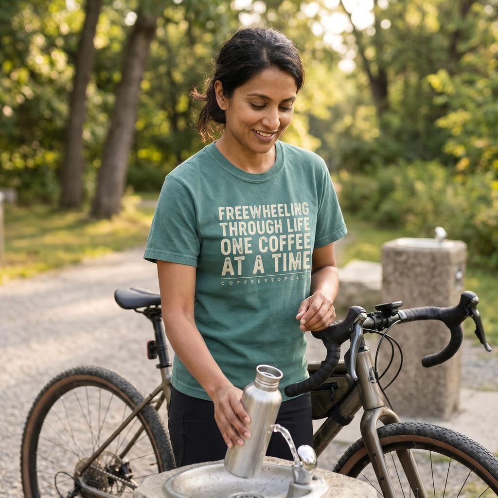 Freewheeling Life T‑Shirt — Blue Spruce lifestyle