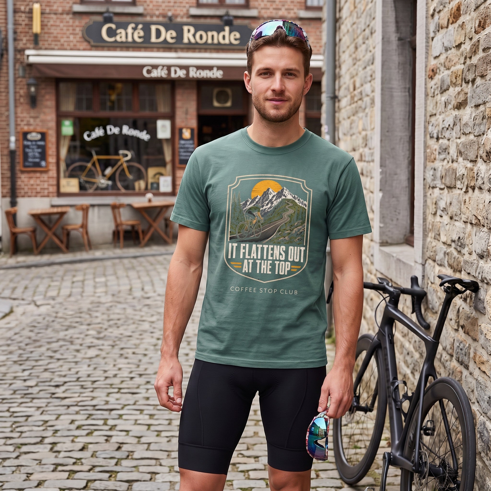 It Flattens Out Cycling T-Shirt — Blue Spruce lifestyle