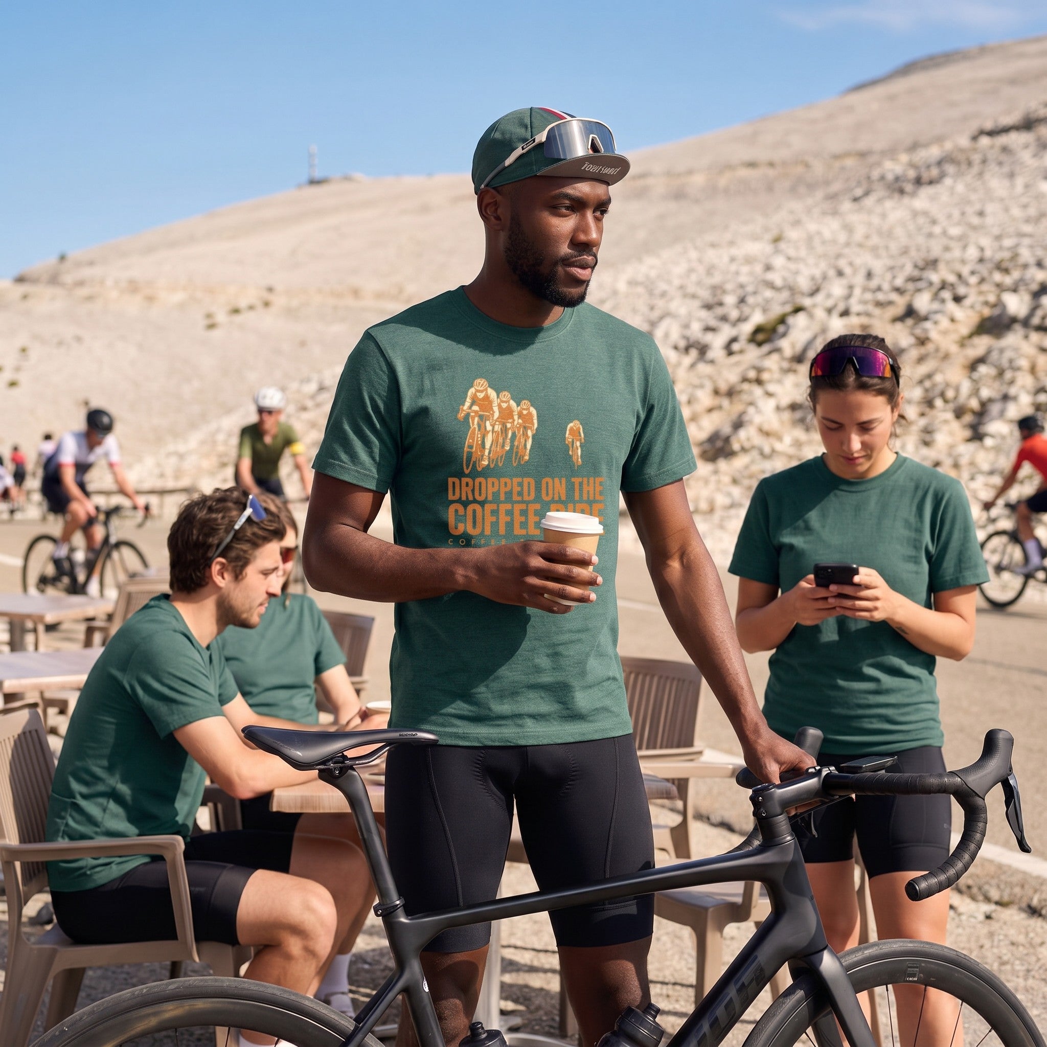 Dropped on the Coffee Ride Cycling T-Shirt — Blue Spruce lifestyle