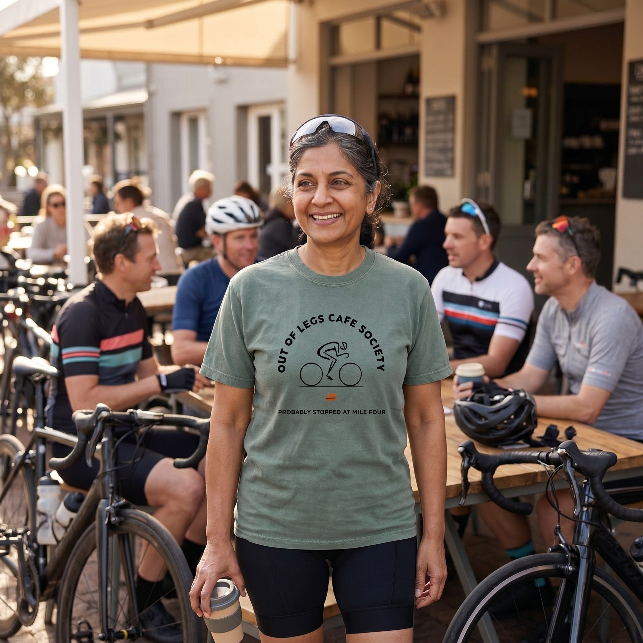 Out of Legs Society Cyclist T-Shirt — Blue Spruce lifestyle