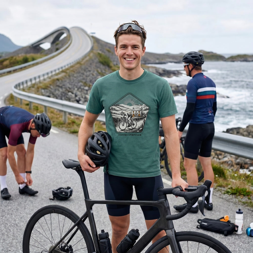 The Bonk Cyclist T-Shirt — Blue Spruce lifestyle