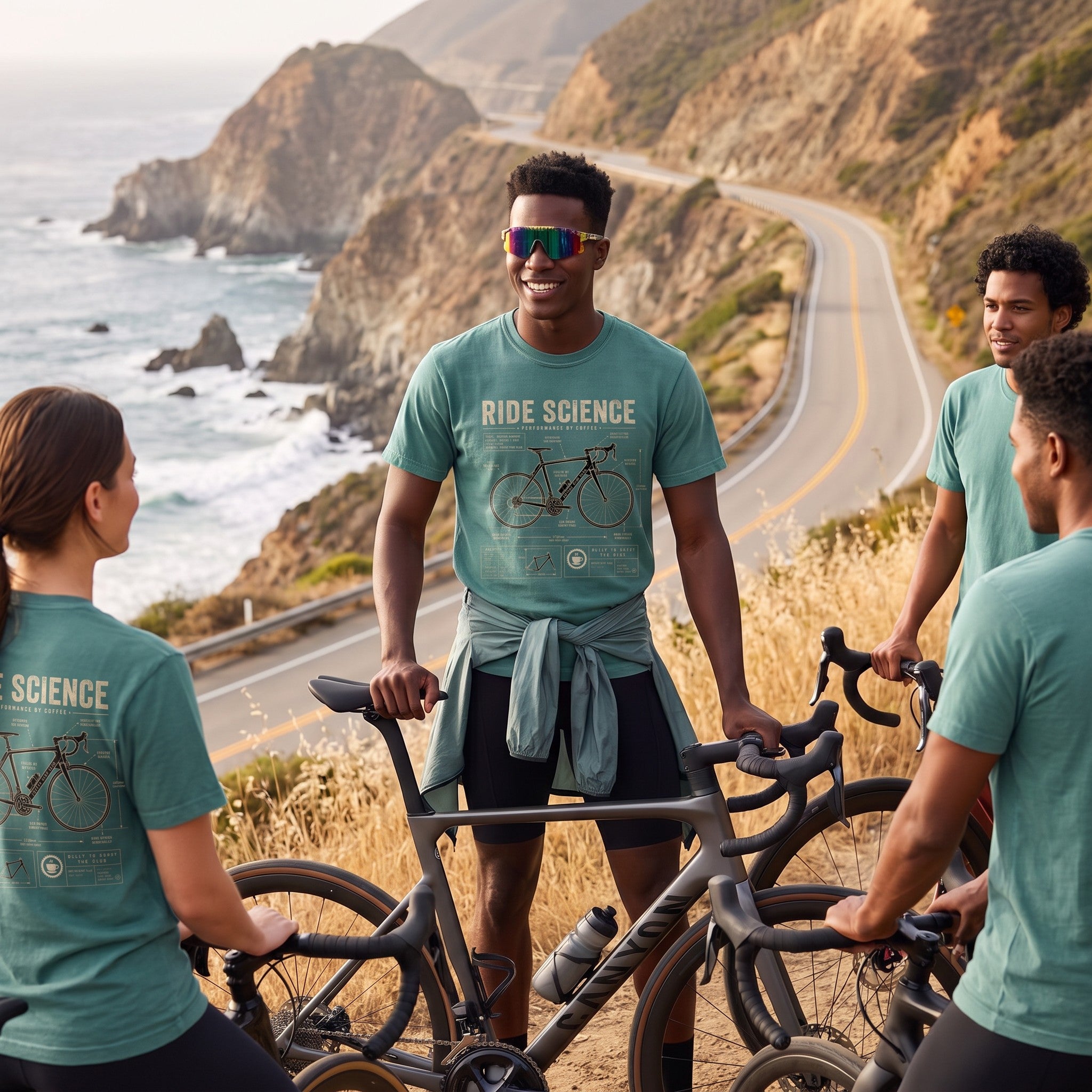Ride Science Bike T-Shirt — Blue Spruce lifestyle