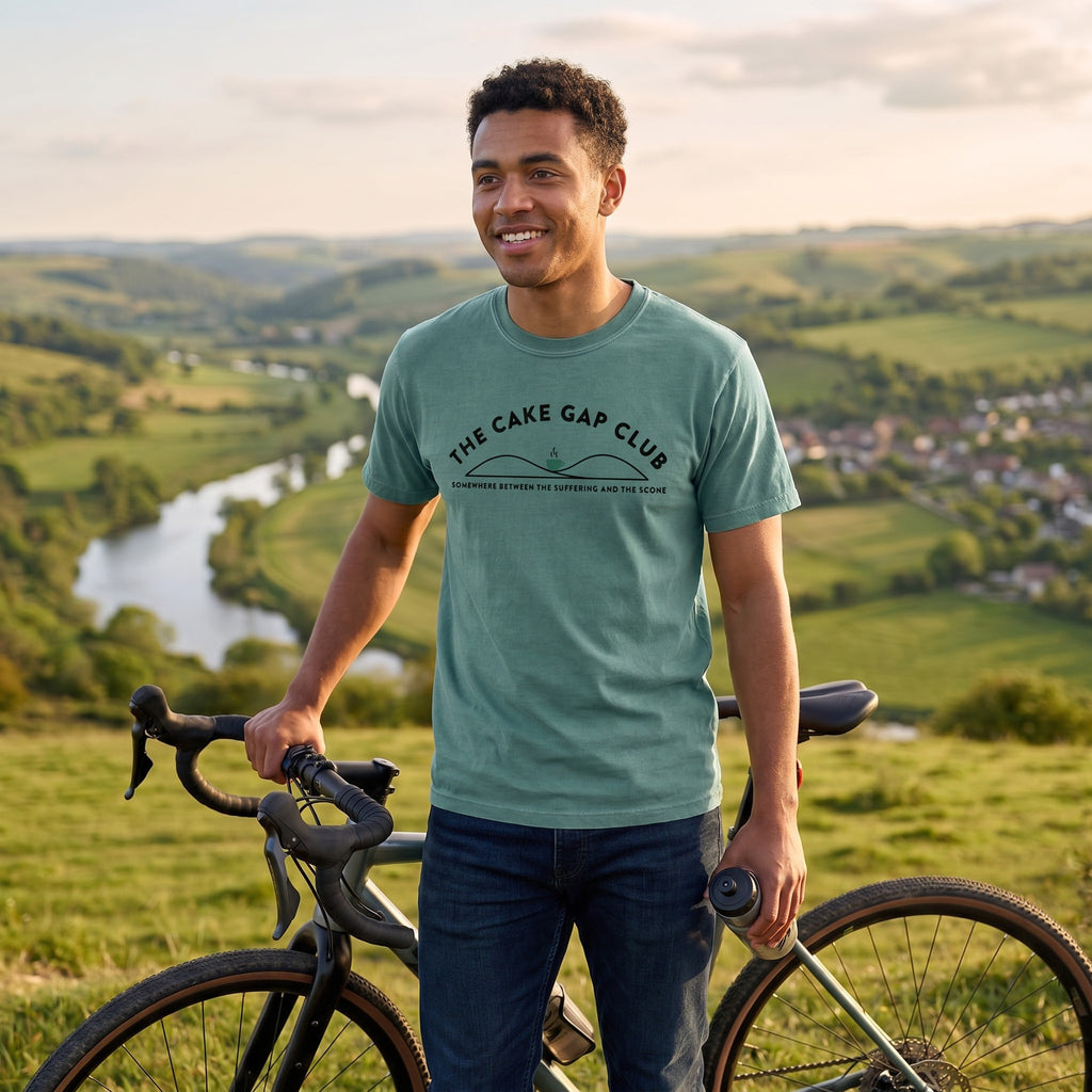 The Cake Gap Cyclist T-Shirt — Blue Spruce lifestyle