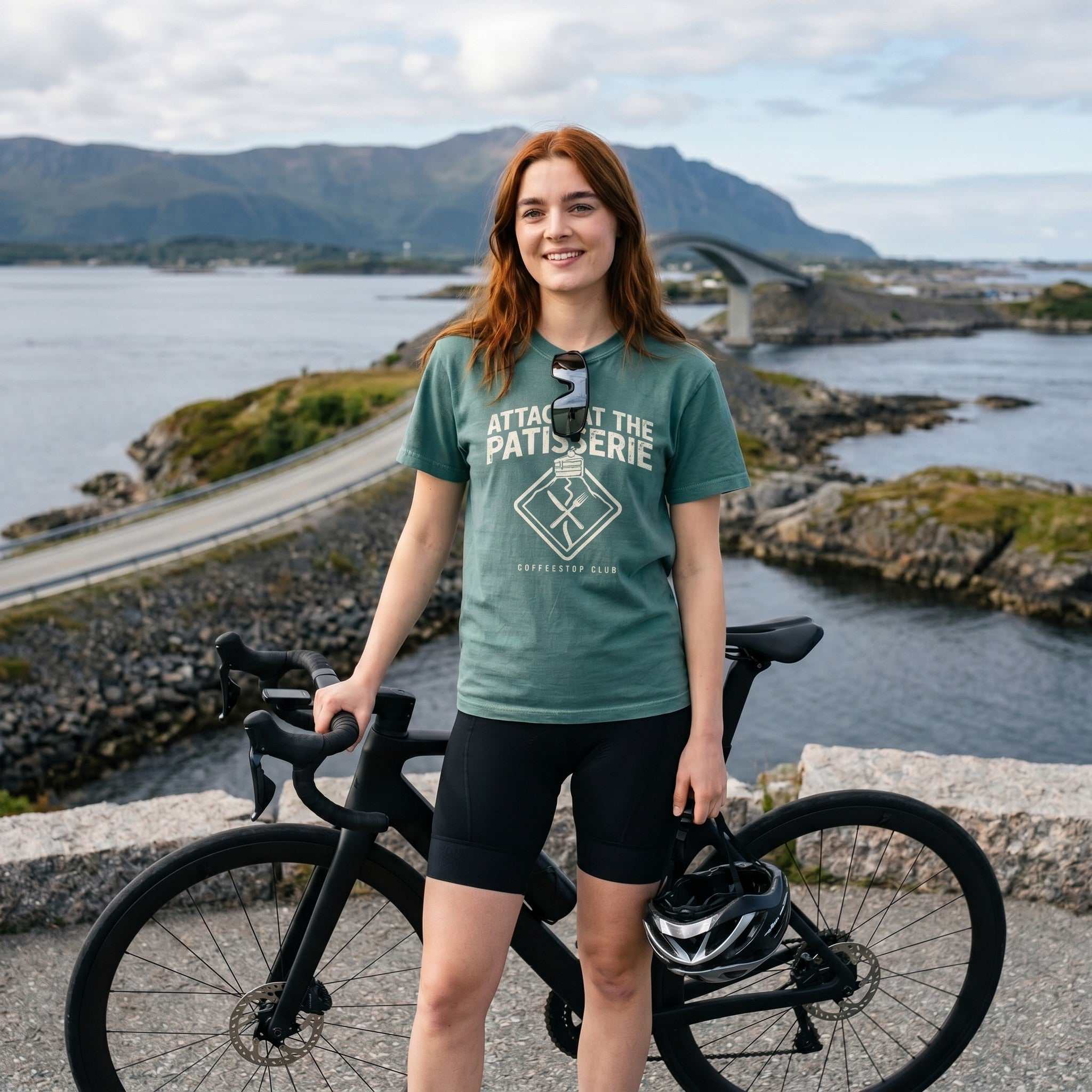 Attack at the Patisserie Cycling T-Shirt — Blue Spruce lifestyle