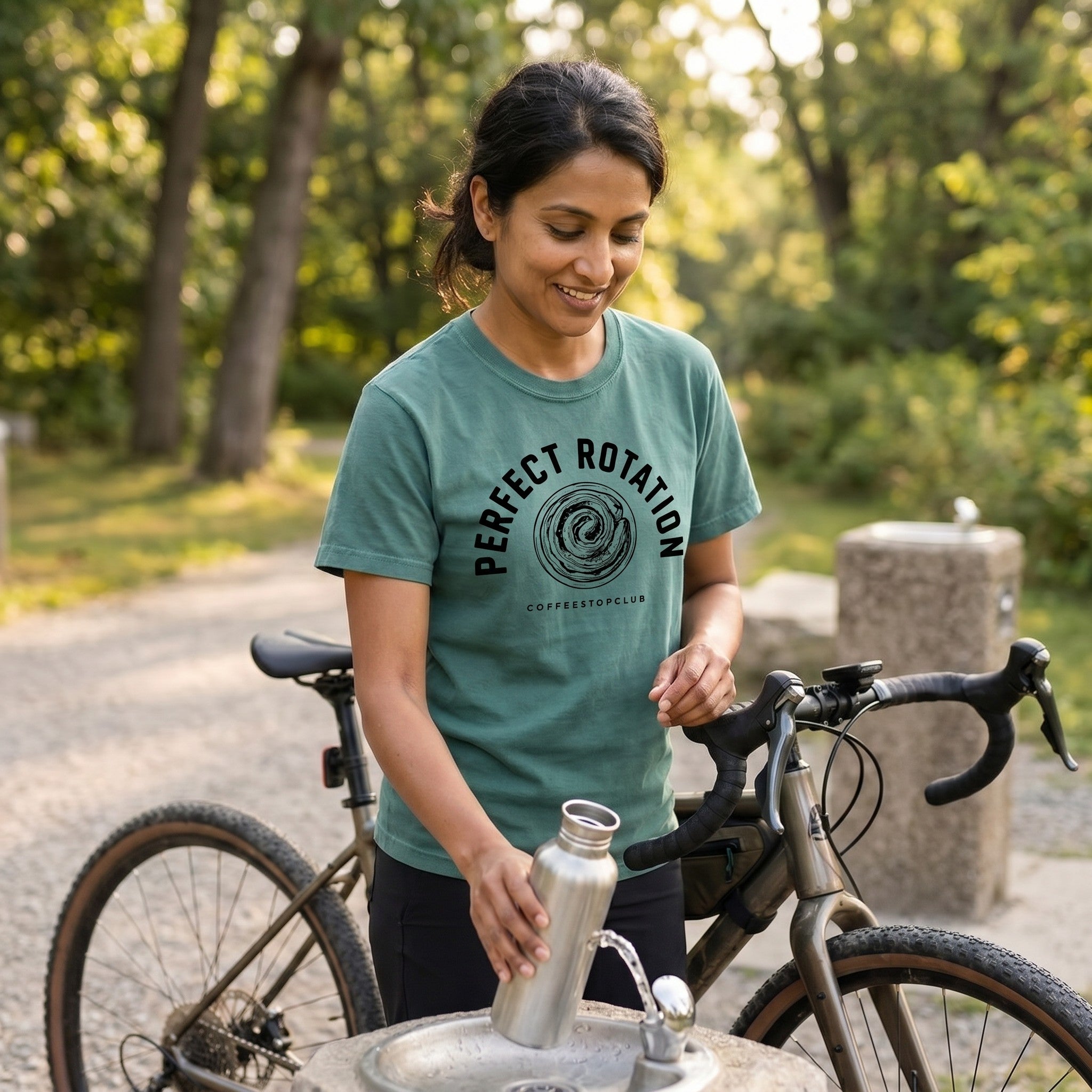 Perfect Rotation Cycling T-Shirt — Blue Spruce lifestyle