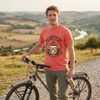Self-Deprecating Cyclist T-Shirt — Bright Salmon lifestyle