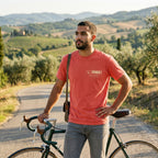 Fringale Fuel Critical Tour T‑Shirt — Bright Salmon lifestyle