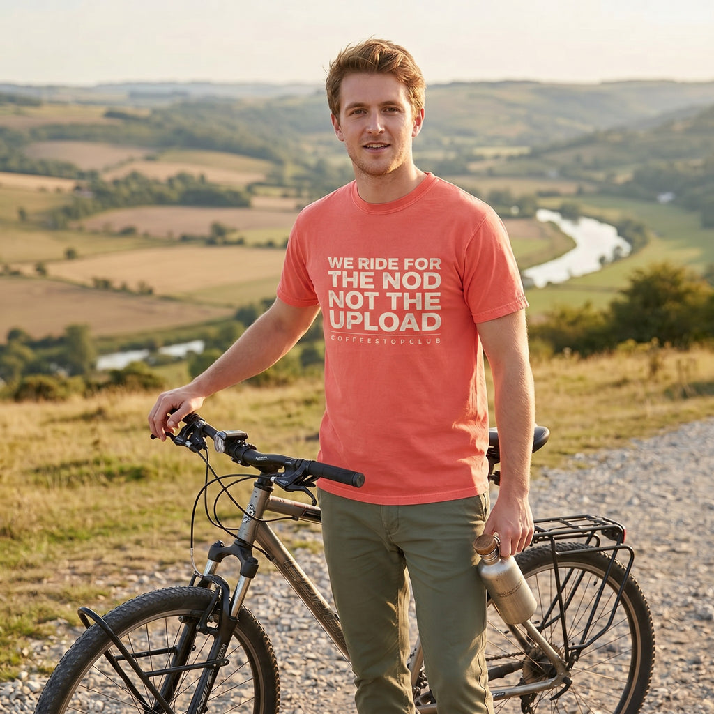 We Ride For The NOD T‑Shirt — Bright Salmon lifestyle