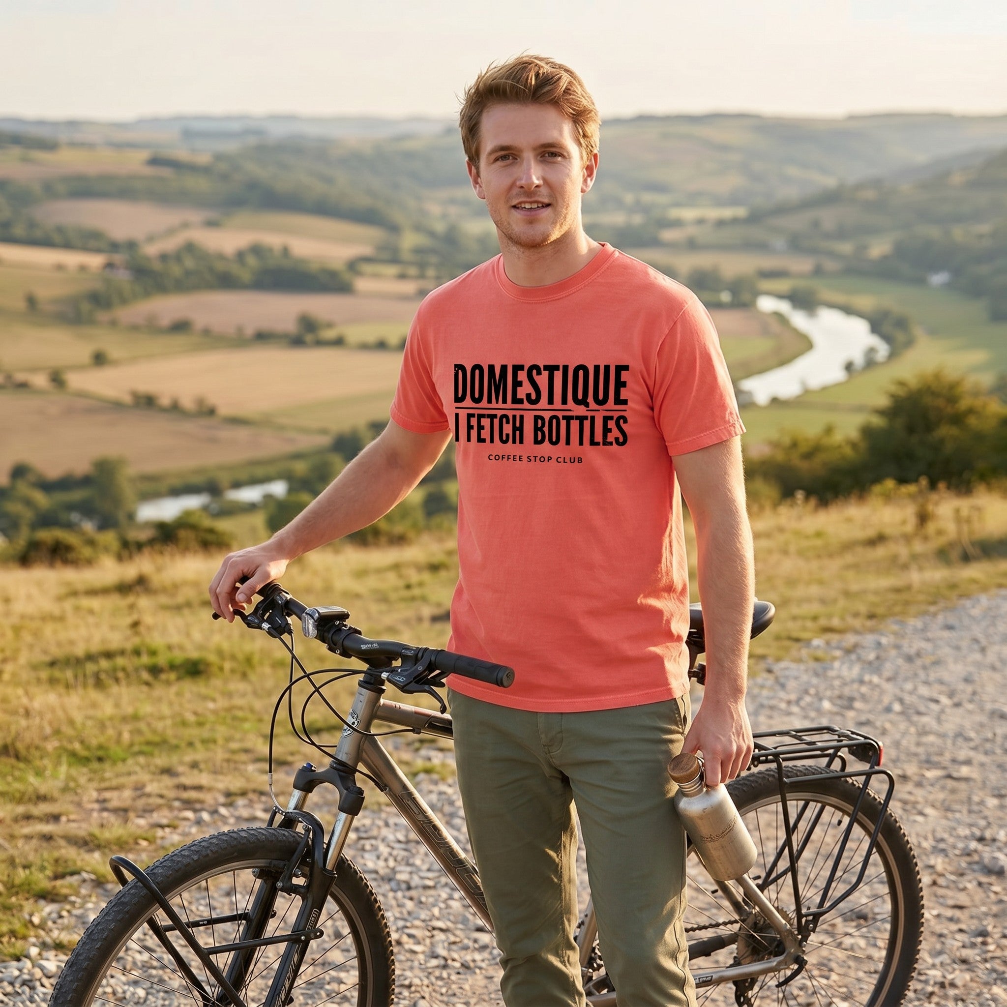 Domestique Tour T‑Shirt — Bright Salmon lifestyle