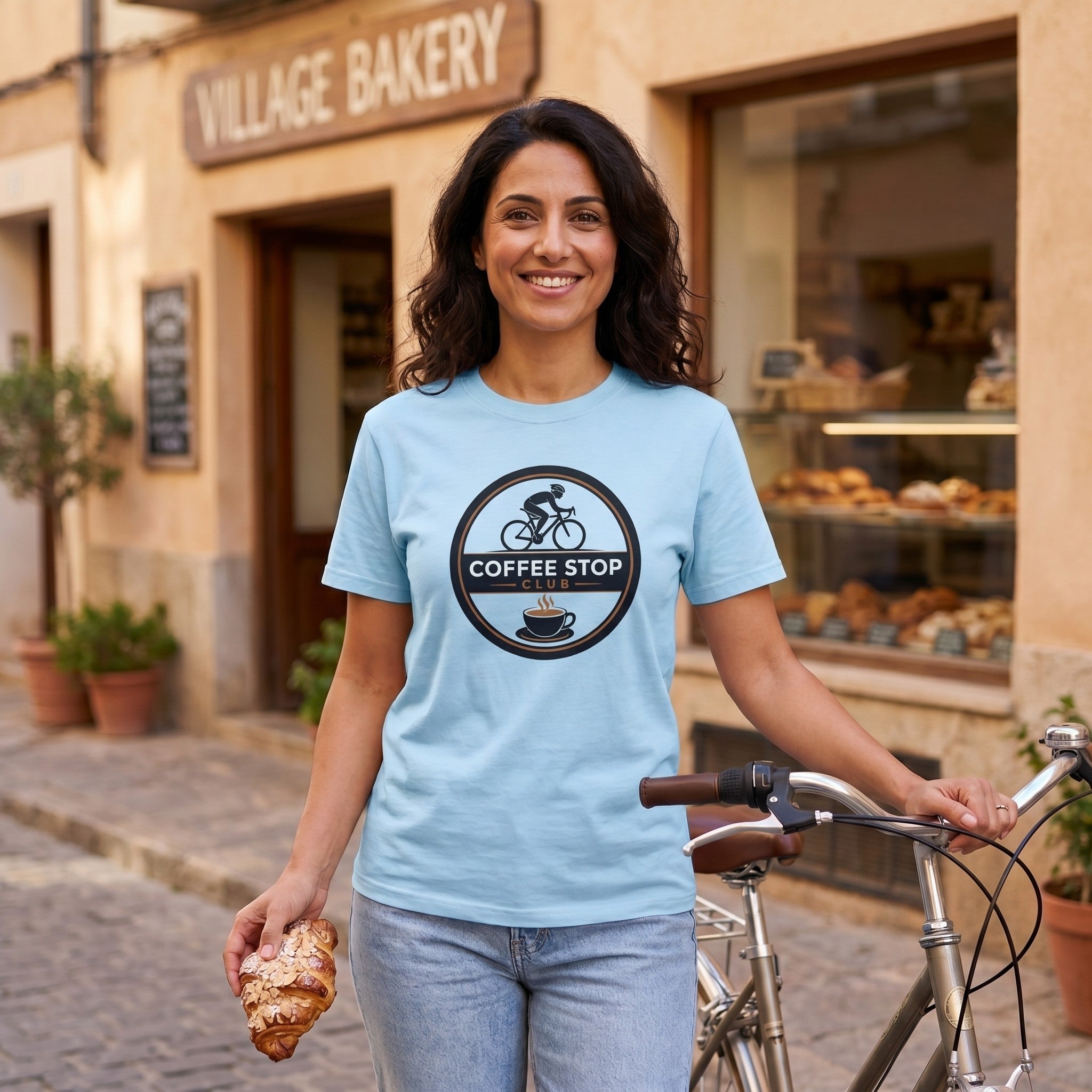 Awesome Coffee Stop Club T-Shirt — Chambray lifestyle