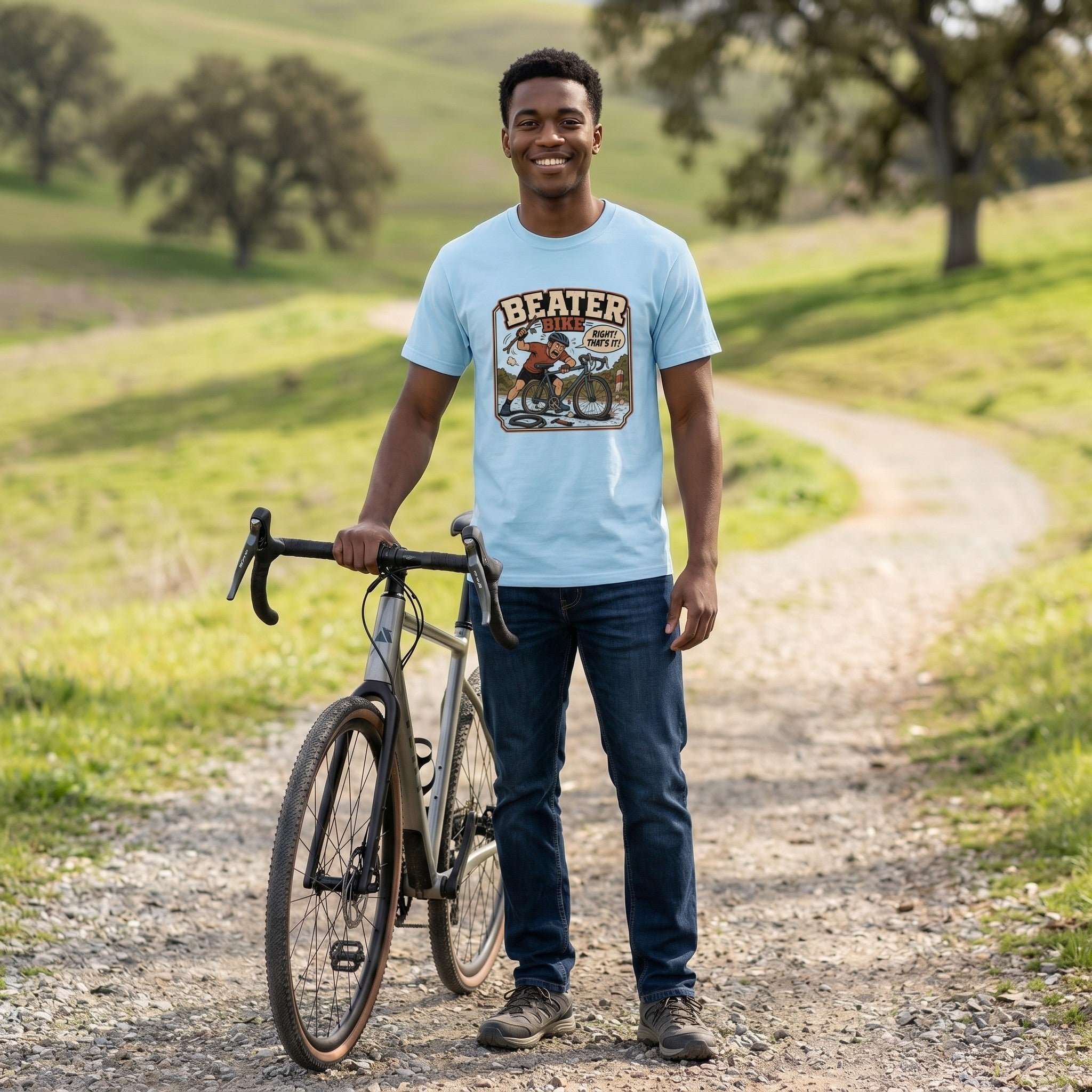 Beater Bike Comic T‑Shirt — Chambray lifestyle