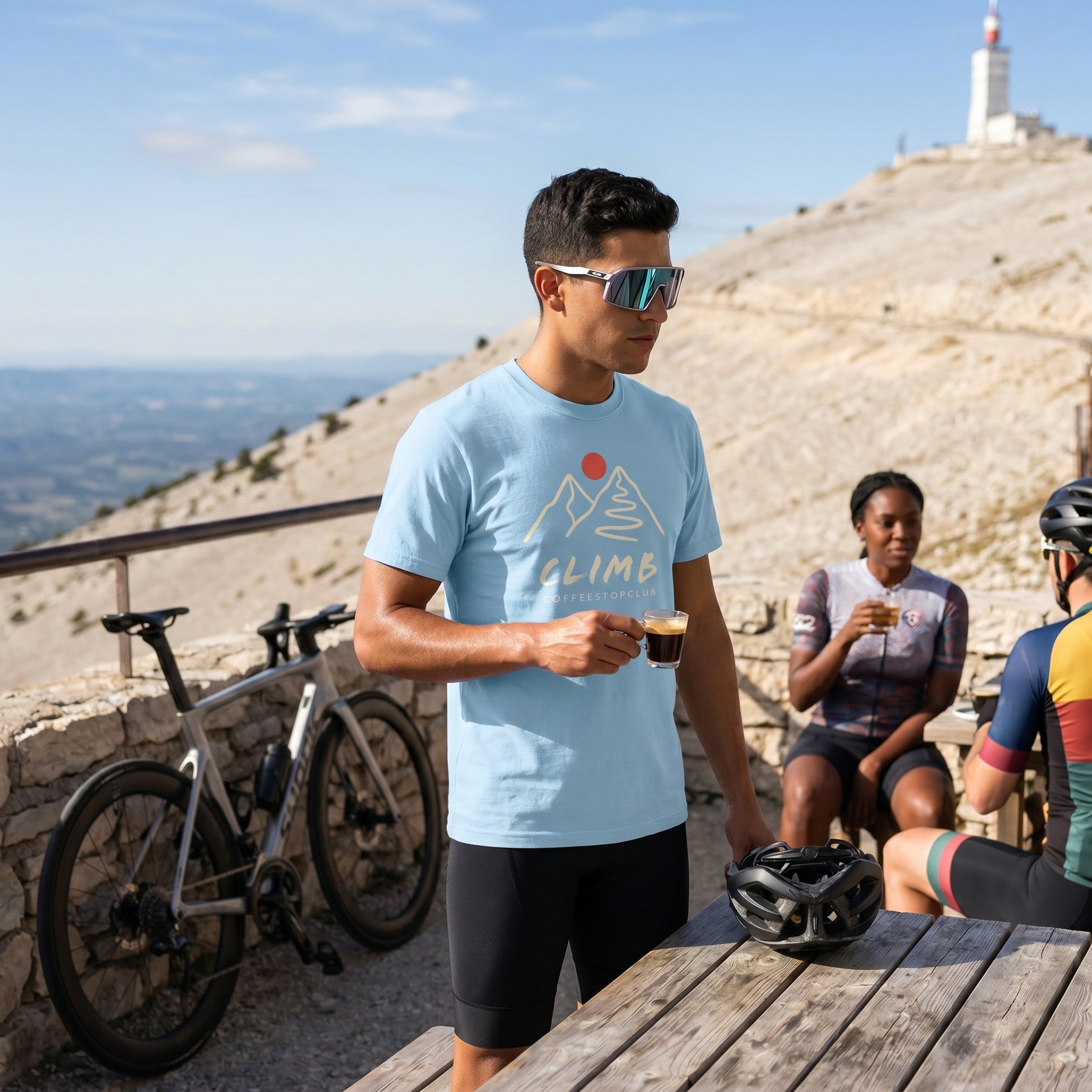 Climb Cycling T-Shirt — Chambray lifestyle