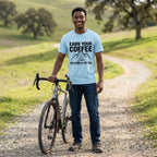 Earn Your Coffee Cycling T-Shirt — Chambray lifestyle