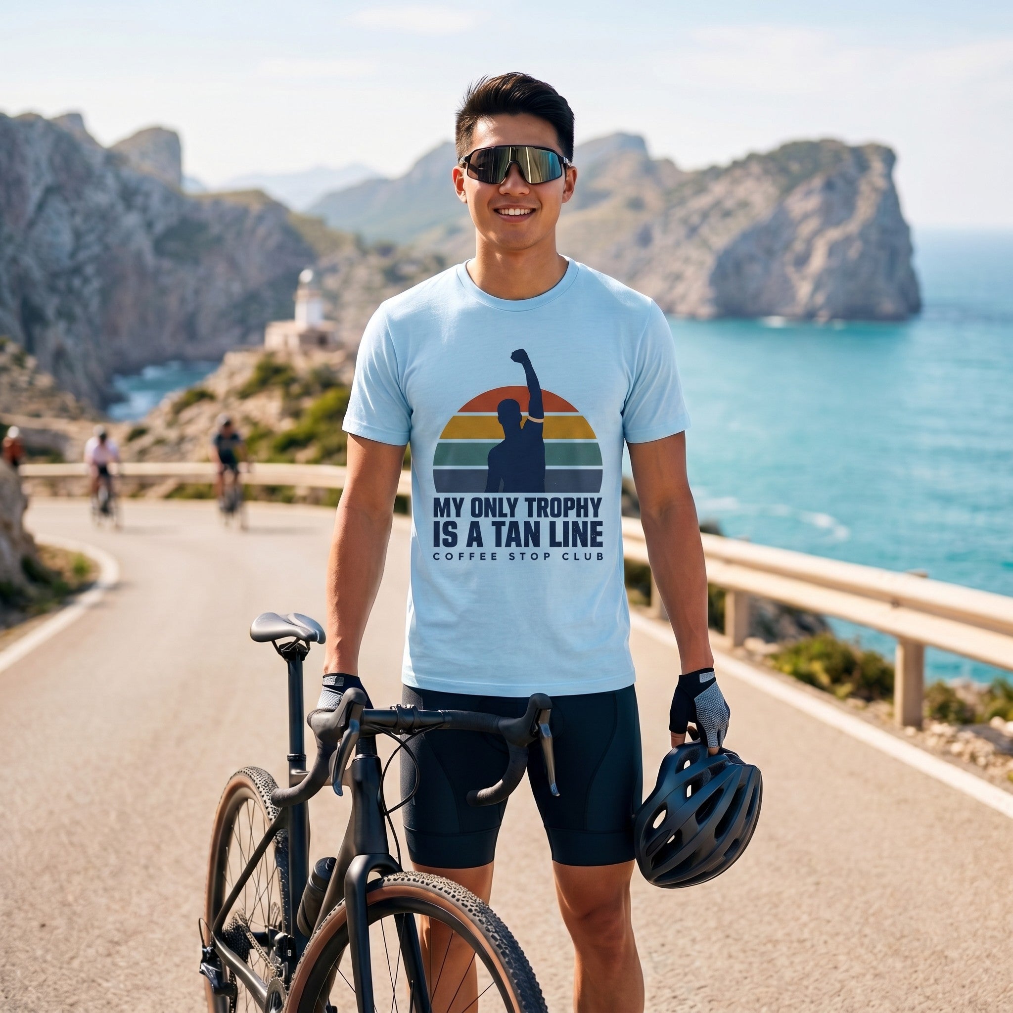 Tan Line Trophy Cycling T-Shirt — Chambray lifestyle