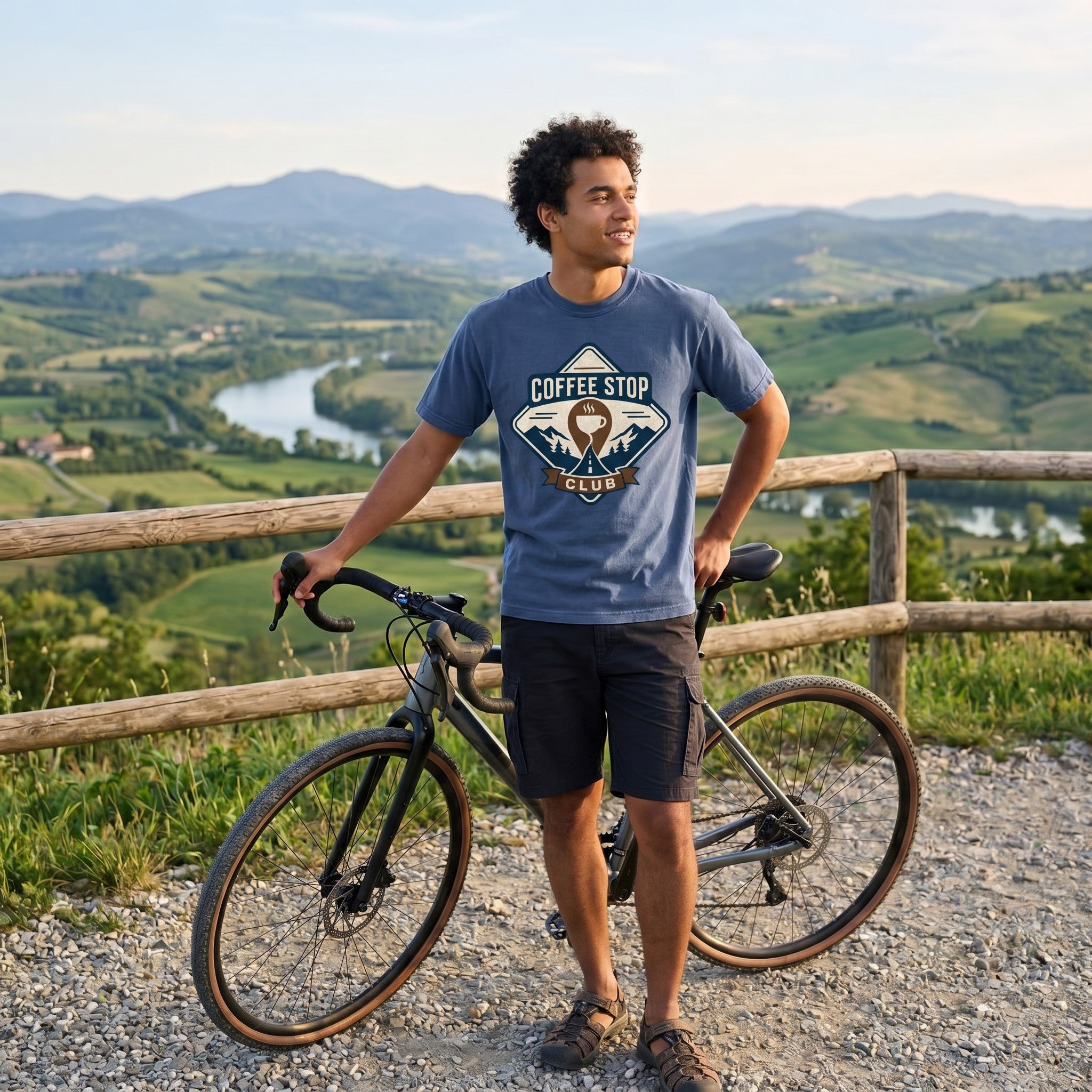 The Coffee Stop Club T‑Shirt — China Blue lifestyle
