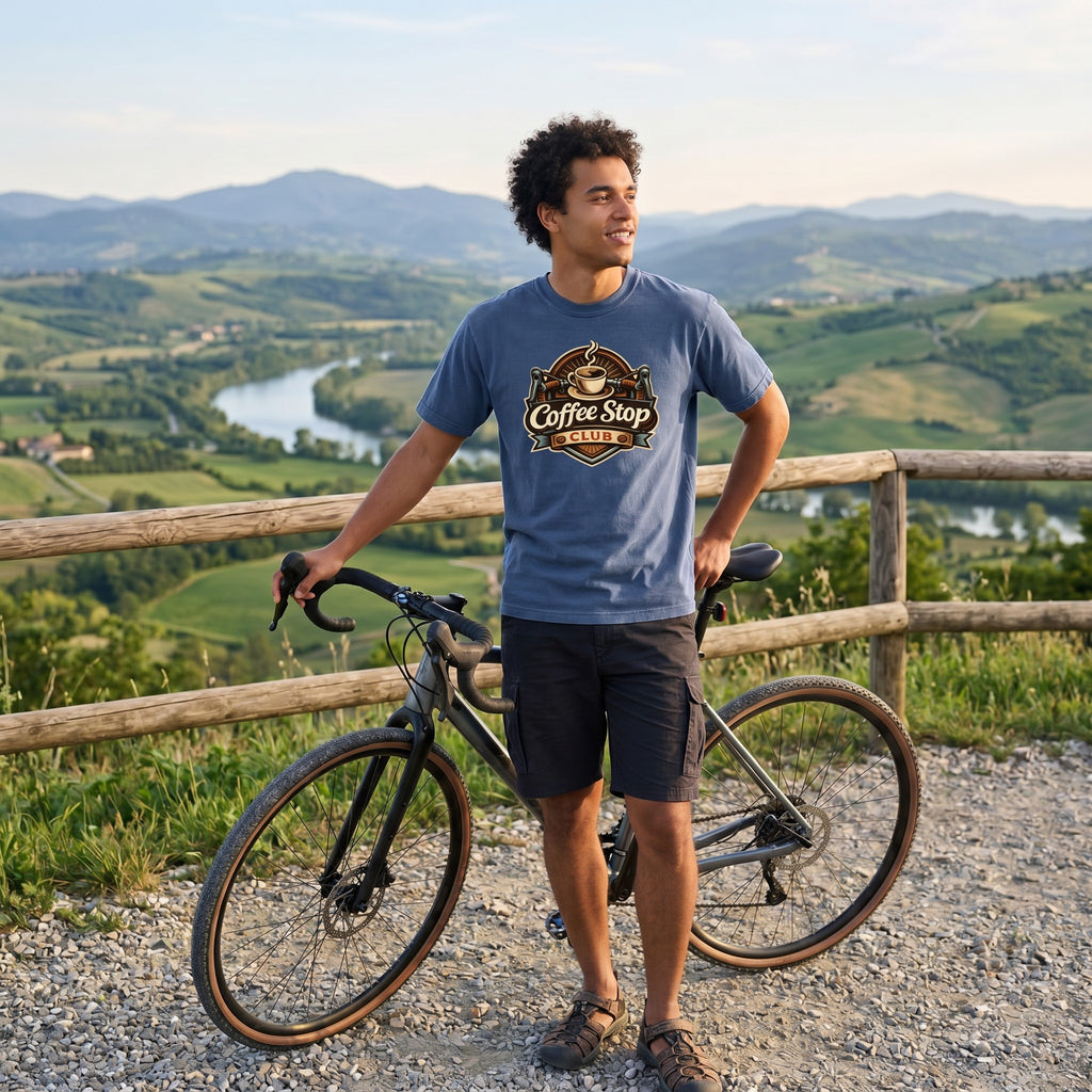 Vintage Coffee Stop Club T‑Shirt — China Blue lifestyle