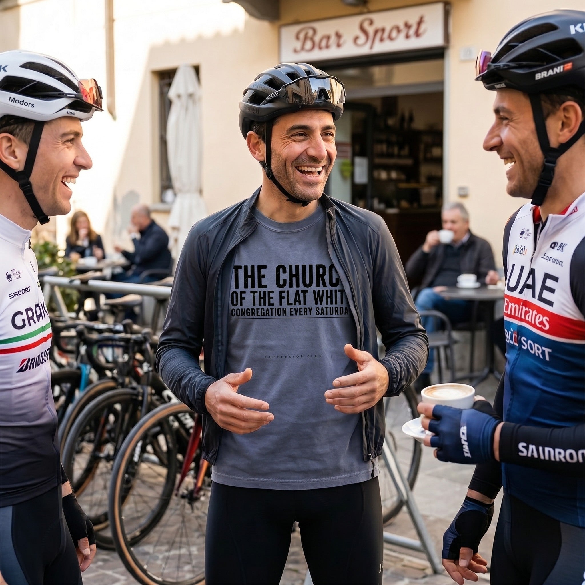 Church of the Flat White T‑Shirt — Denim lifestyle
