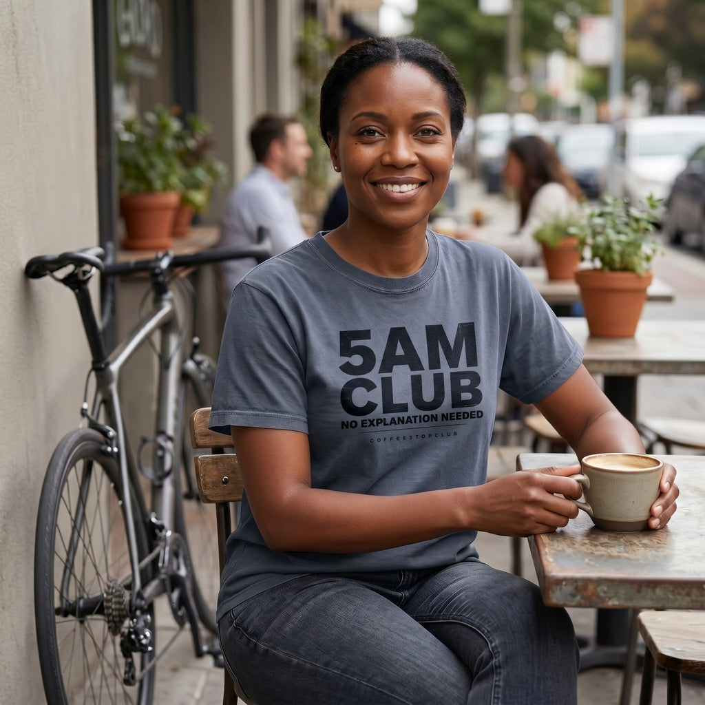 5AM Club T‑Shirt — Denim lifestyle