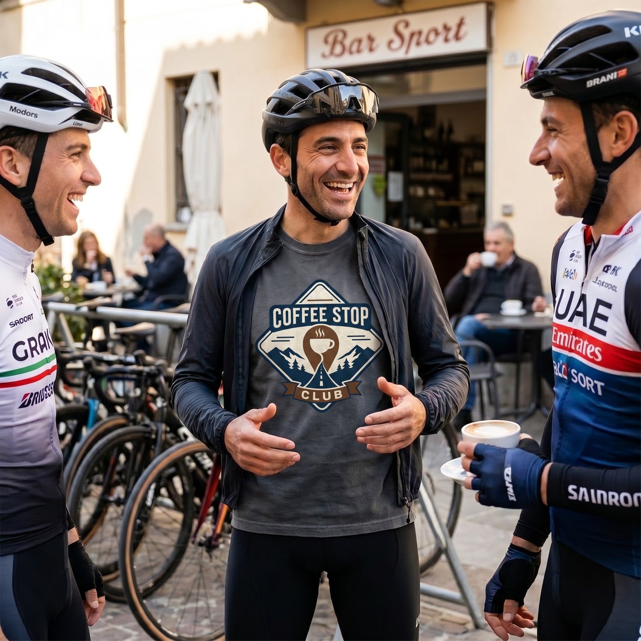 The Coffee Stop Club T‑Shirt — Denim lifestyle