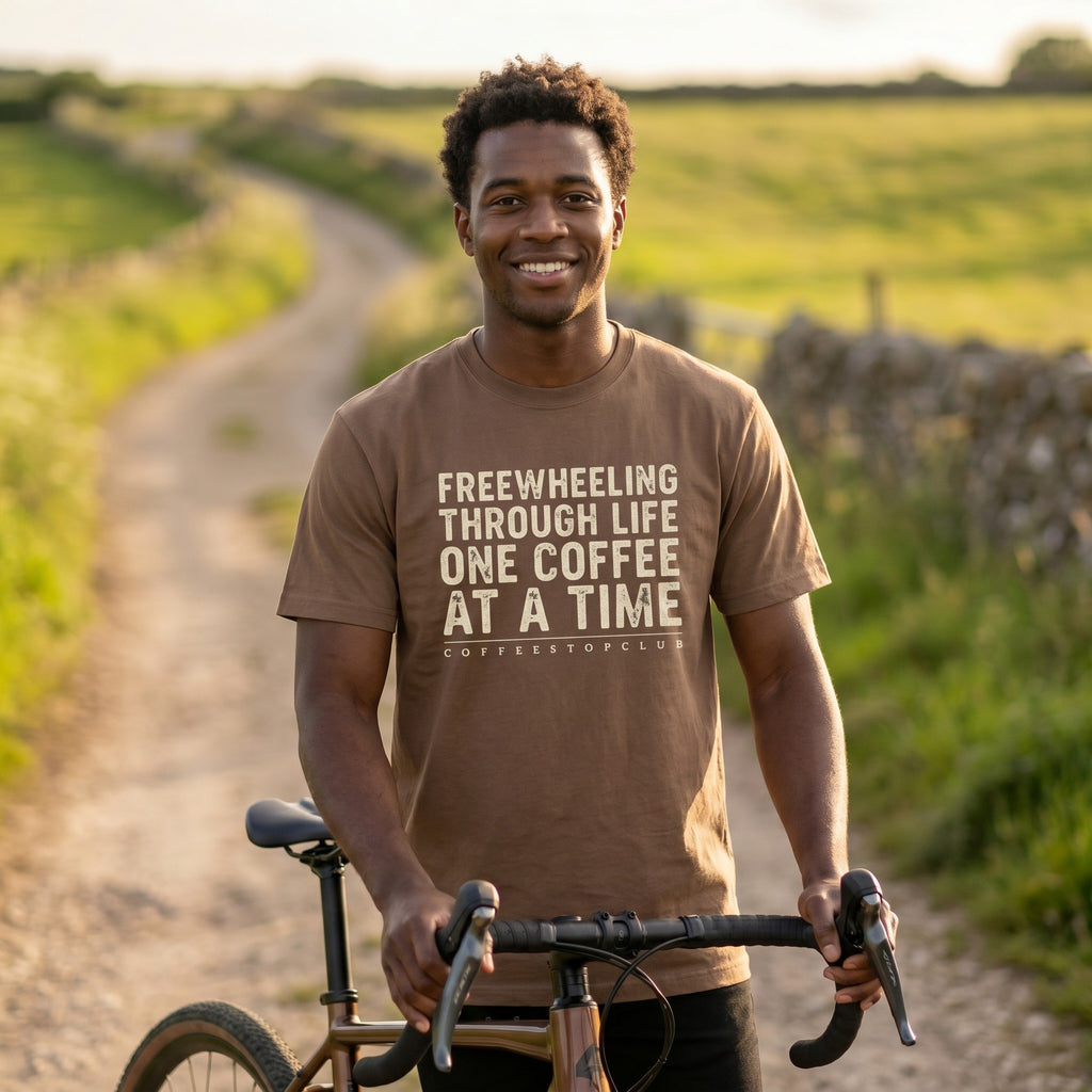 Freewheeling Life T‑Shirt — Espresso lifestyle