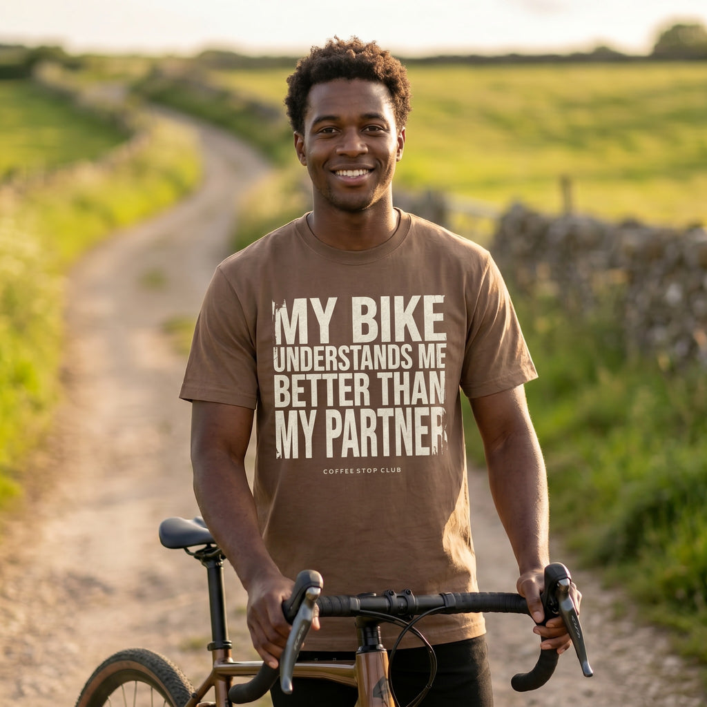 My Bike - My Partner - Just Sayin' T‑Shirt — Espresso lifestyle