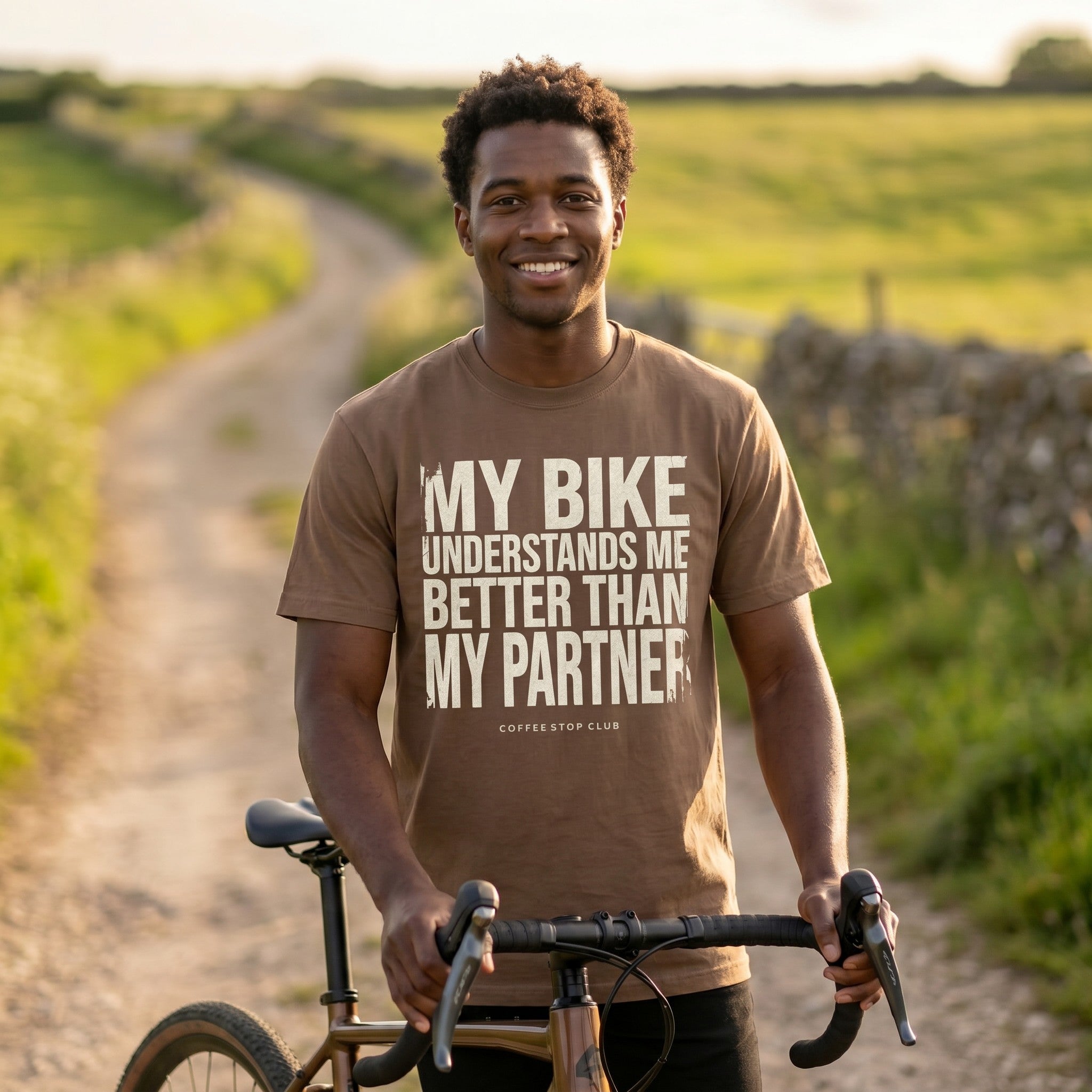 My Bike - My Partner - Just Sayin' T‑Shirt — Espresso lifestyle