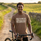 Rest is Recovery T‑Shirt — Espresso lifestyle