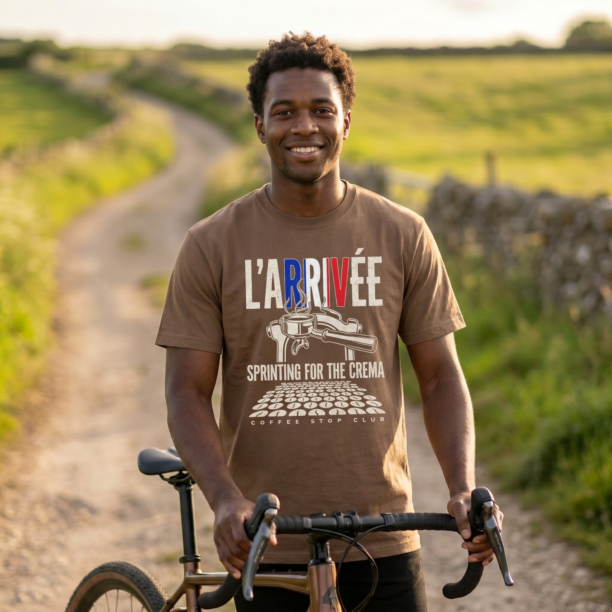 L'Arrivée TdF Cycling T-Shirt — Espresso lifestyle