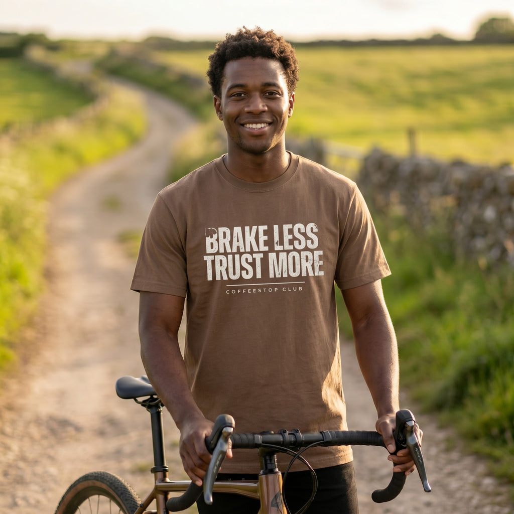 Brake Less Trust More T‑Shirt — Espresso lifestyle