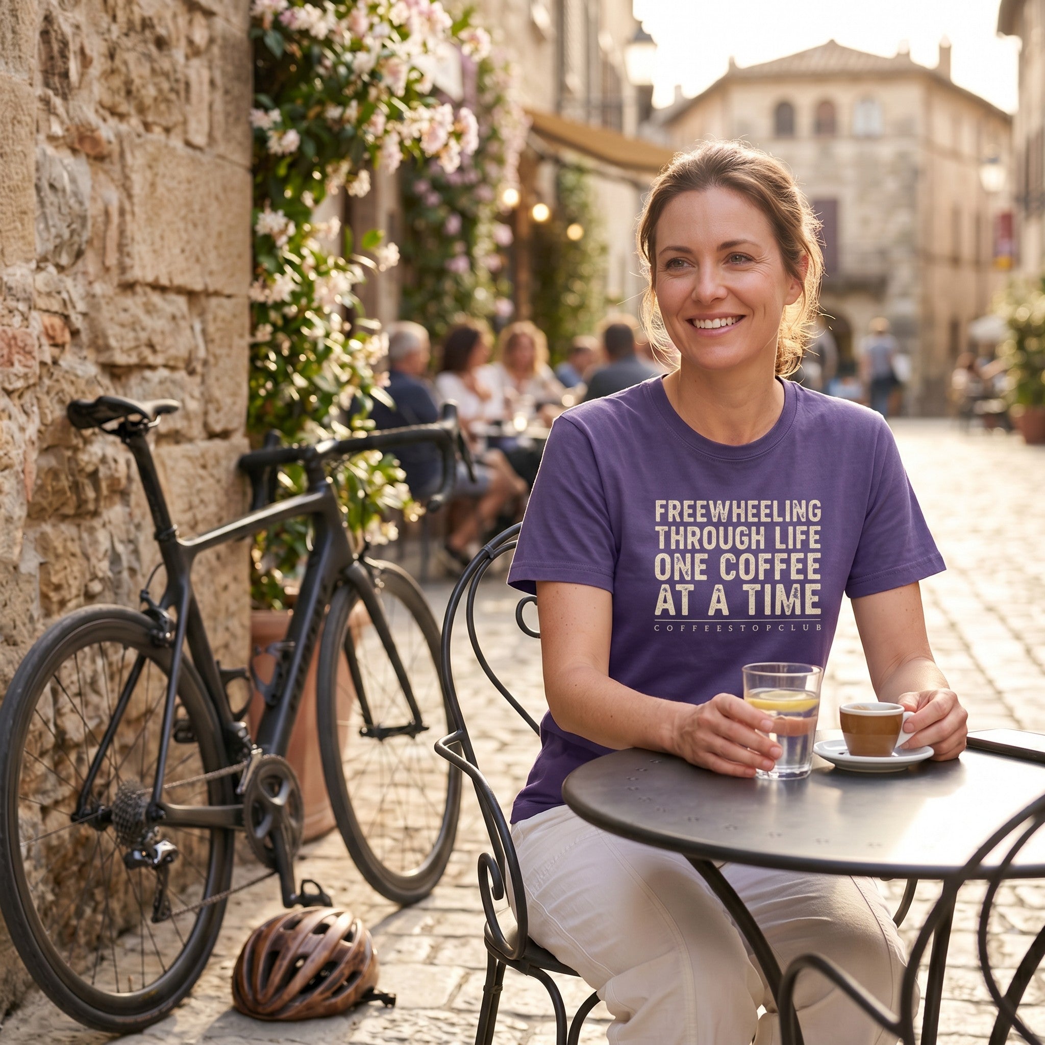 Freewheeling Life T‑Shirt — Grape lifestyle