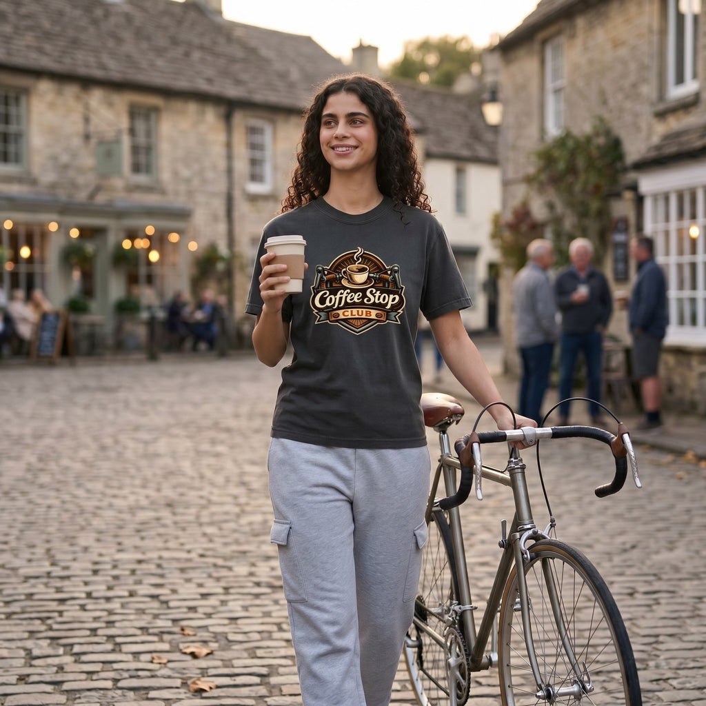 Vintage Coffee Stop Club T‑Shirt — Graphite lifestyle