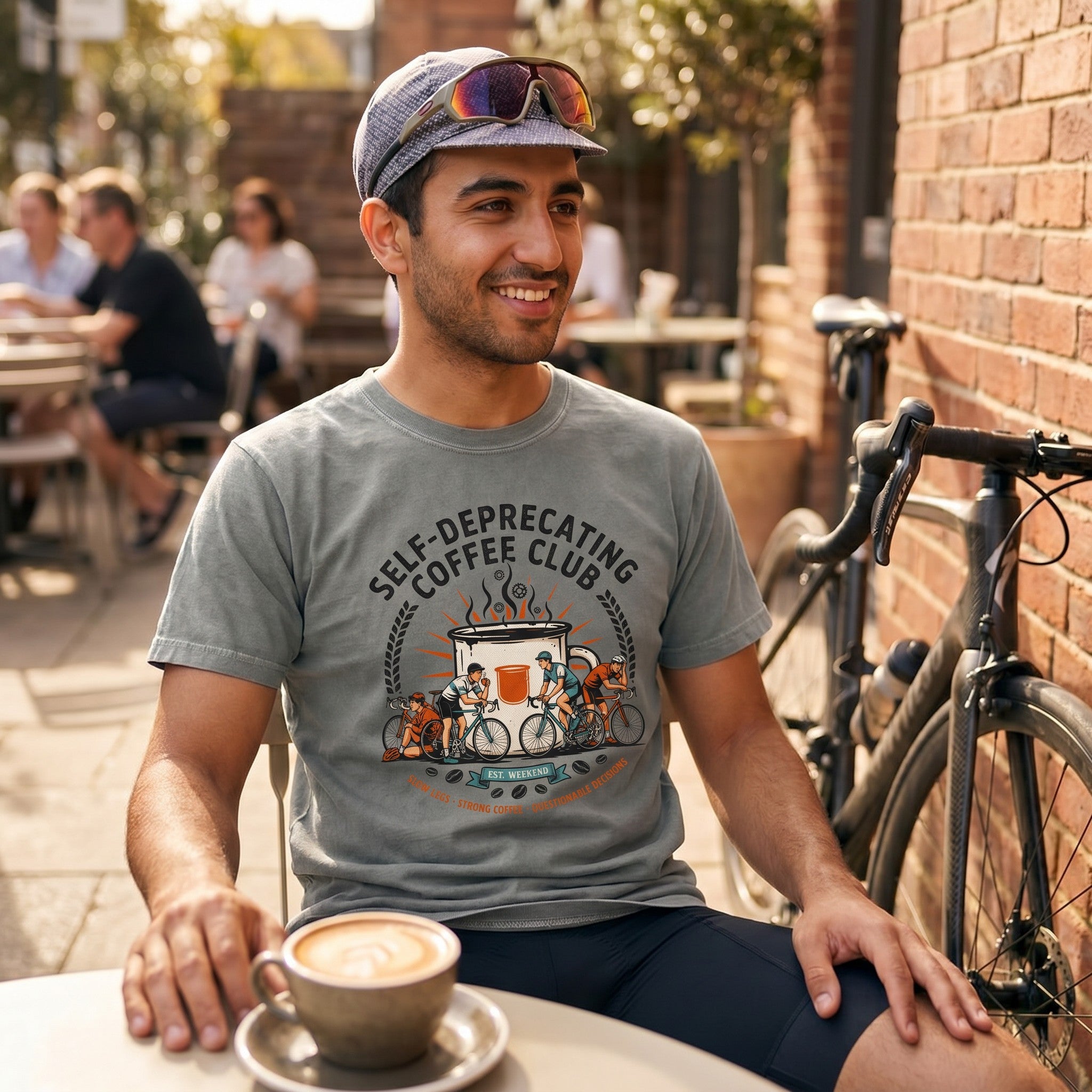 Self-Deprecating Cyclist T-Shirt — Grey lifestyle