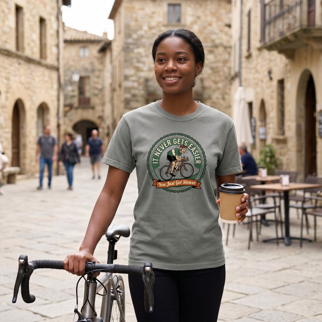 Never Gets Easier T-Shirt — Grey lifestyle