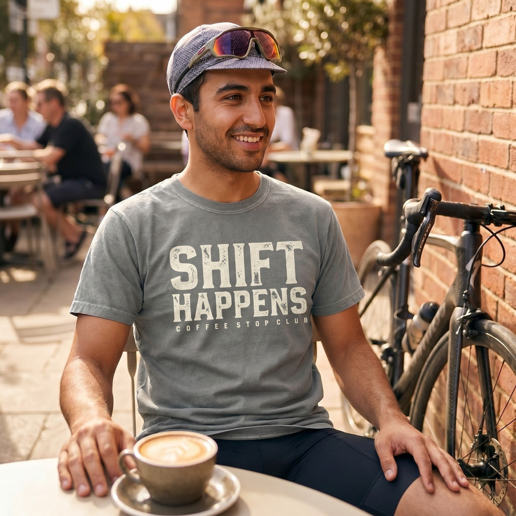 Shift Happens Cycling T-Shirt — Grey lifestyle