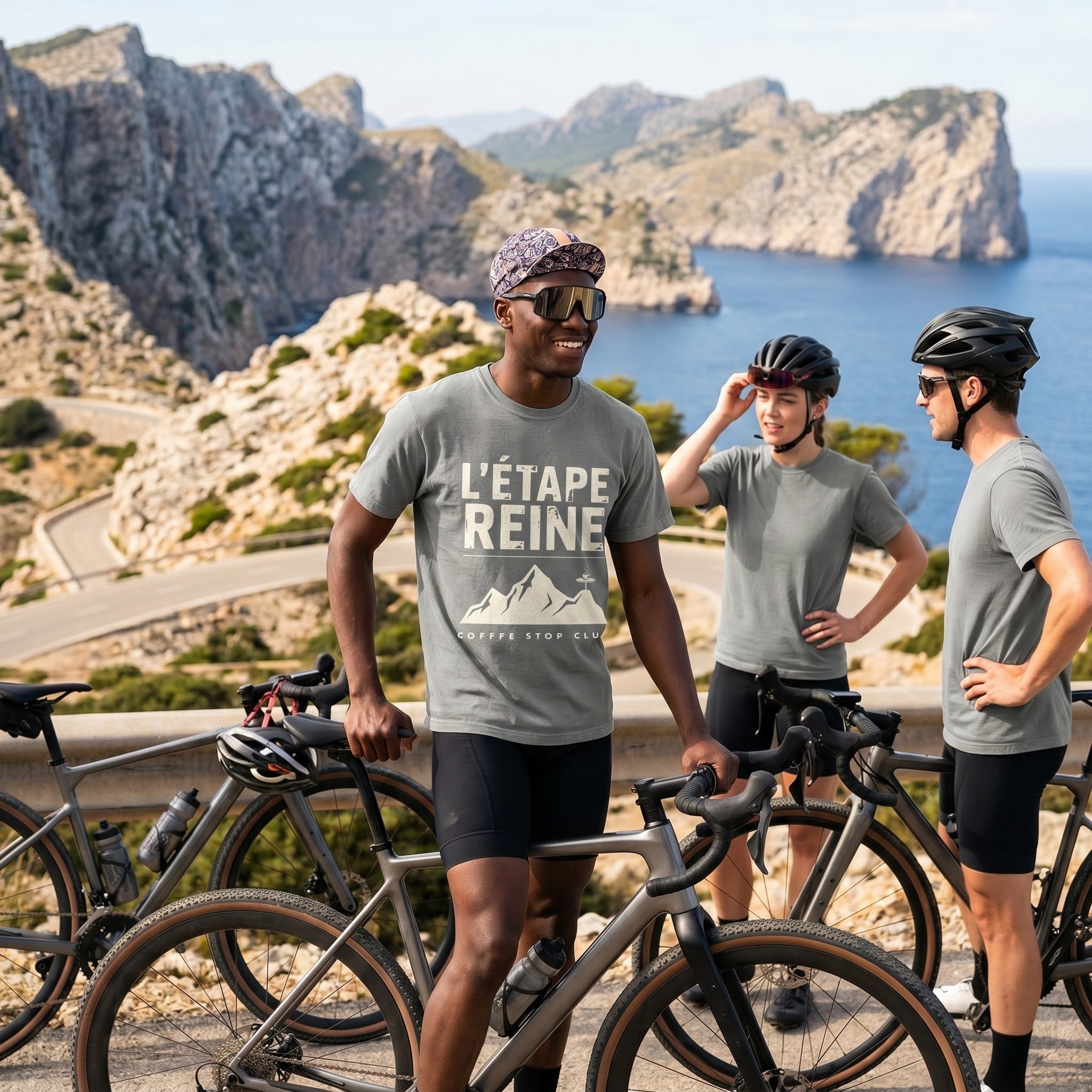 Etape Reine TdF Cyclist T-Shirt — Grey lifestyle