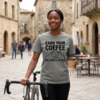 Earn Your Coffee Cycling T-Shirt — Grey lifestyle